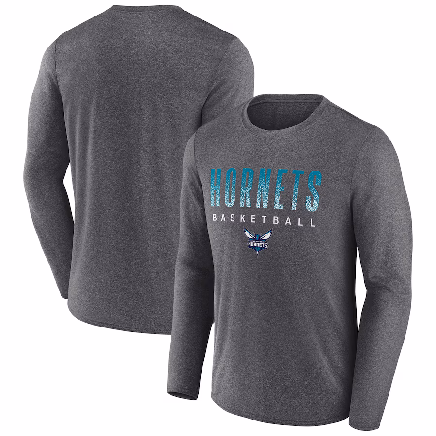Men's Charlotte Hornets Fanatics Heathered Charcoal Where Legends Play Iconic Practice Long Sleeve T-Shirt - Puhuasuan