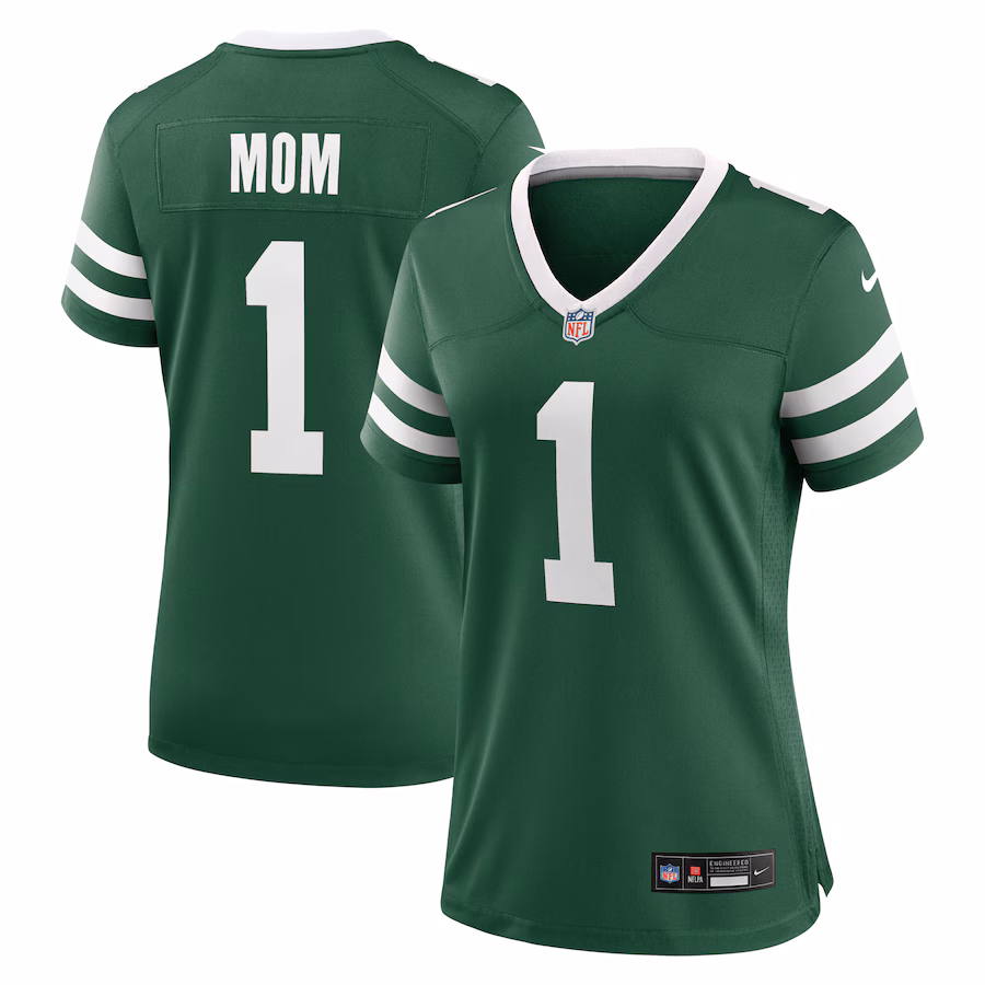 Women's New York Jets  Nike Legacy Green #1 Mom Game Jersey - Puhuasuan