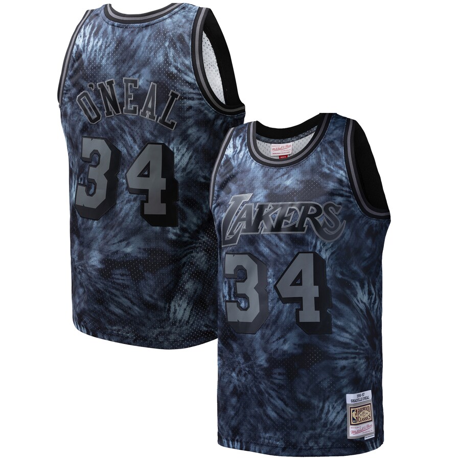 Men's Los Angeles Lakers Shaquille O'Neal Mitchell & Ness Black Hardwood Classics 1996/97 Tie-Dye Swingman Jersey - Puhuasuan