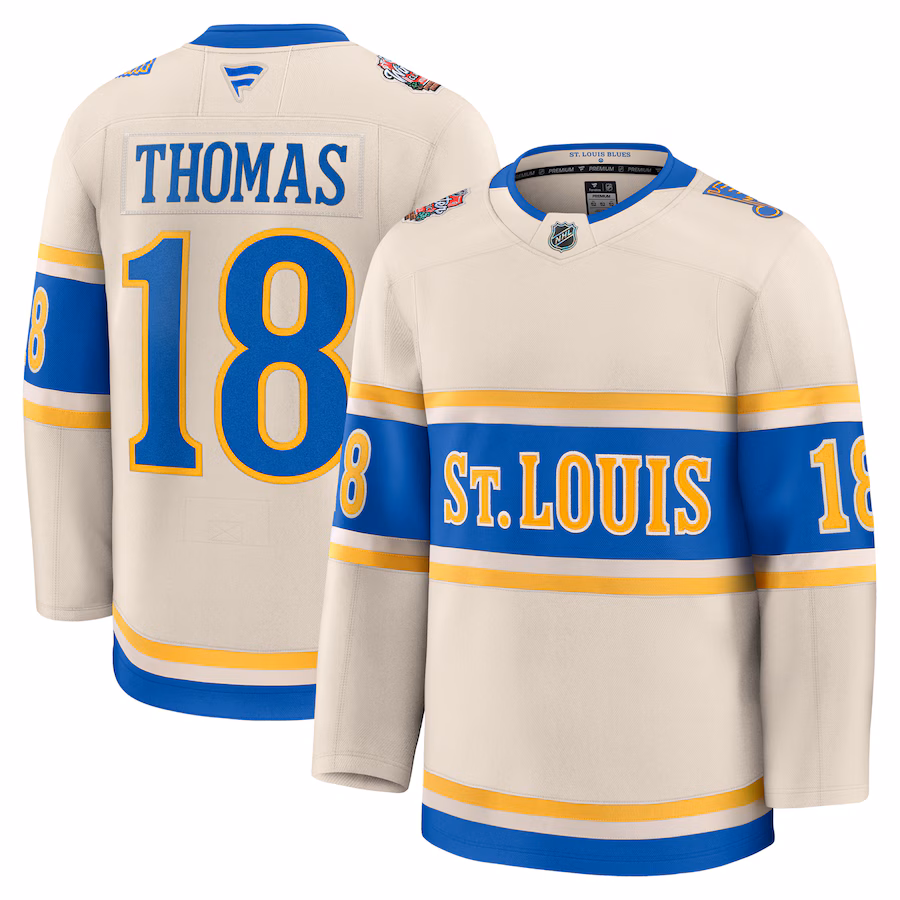 Men's St. Louis Blues Robert Thomas Fanatics Cream 2025 NHL Winter Classic Premium Player Jersey - Puhuasuan