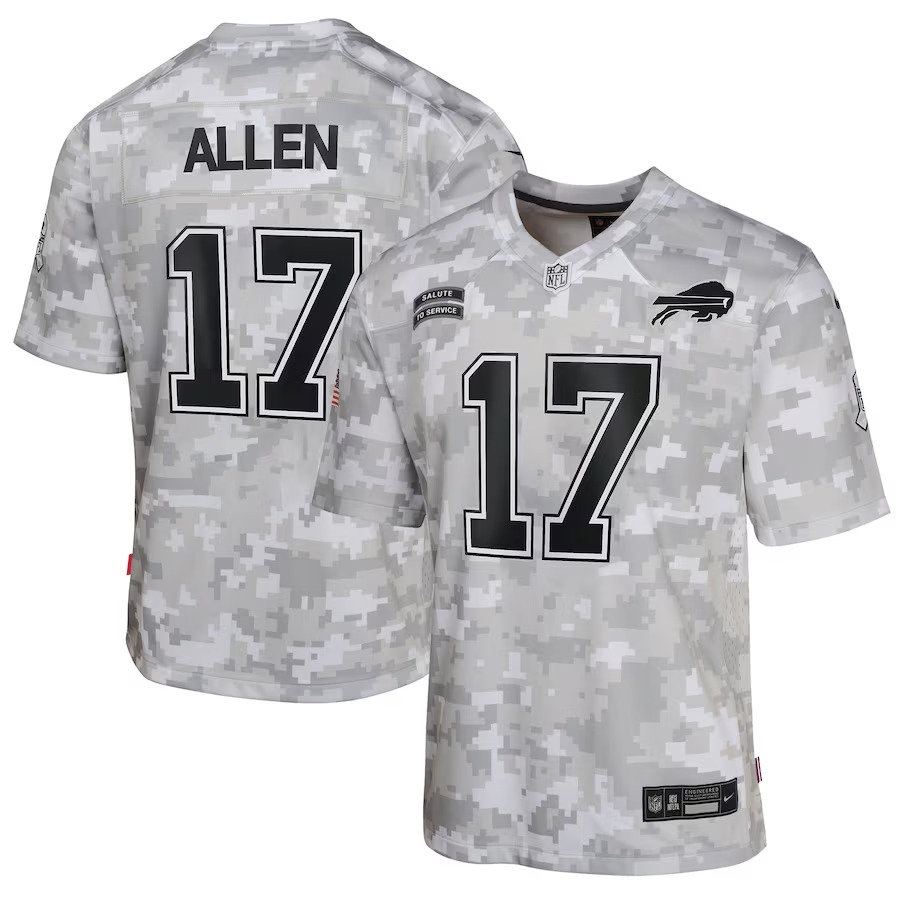 Youth Buffalo Bills Josh Allen Nike Arctic Camo 2024 Salute to Service Game Jersey - Puhuasuan