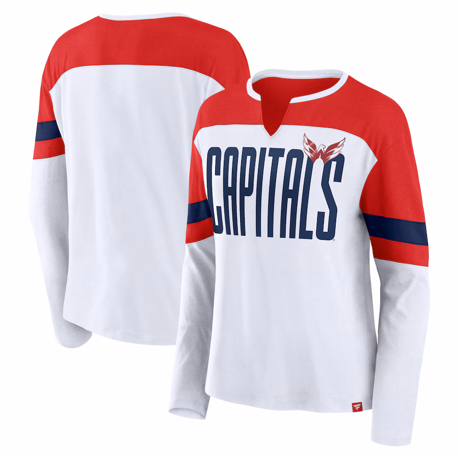 Women's Washington Capitals Fanatics White/Red Frozen Long Sleeve Notch Neck T-Shirt - Puhuasuan