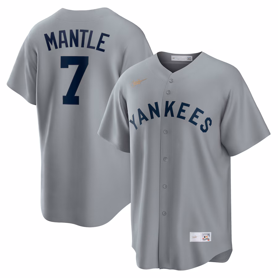 Men's New York Yankees Mickey Mantle Nike Gray Road Cooperstown Collection Player Jersey - Puhuasuan