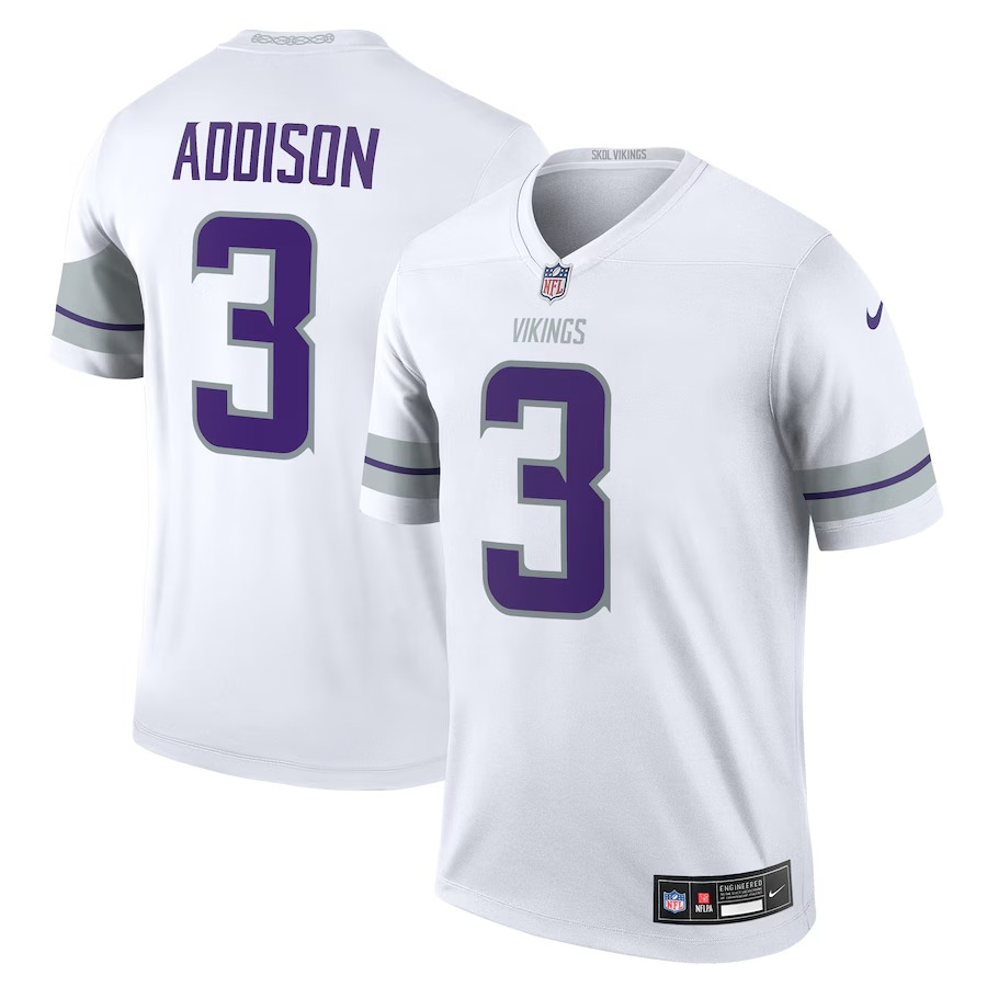 Men's Minnesota Vikings Jordan Addison Nike White Alternate Legend Player Performance Top - Puhuasuan