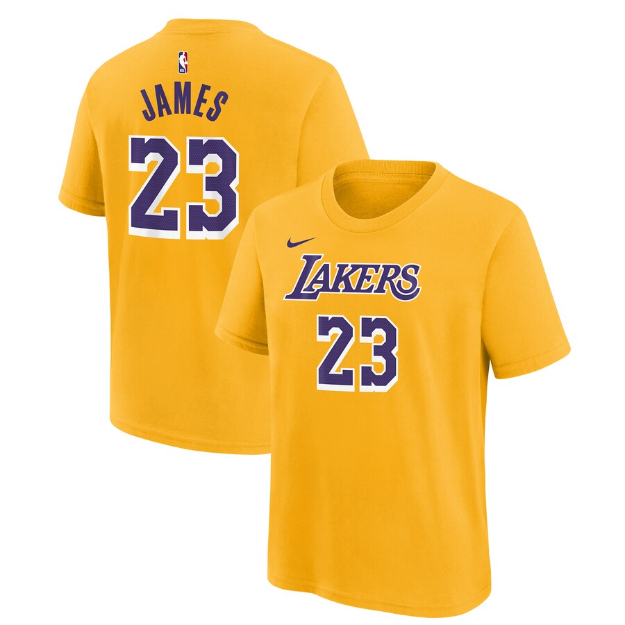 Youth Los Angeles Lakers LeBron James Gold Icon Name & Number T-Shirt - Puhuasuan