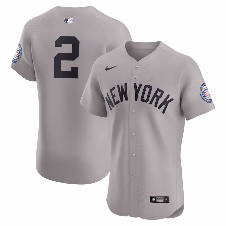 Men's New York Yankees Derek Jeter Nike Gray Road 2020 Hall of Fame Induction Patch Elite Player Jersey - Puhuasuan