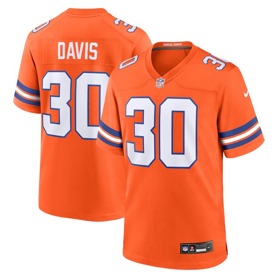 Men's Denver Broncos Terrell Davis Nike Orange Mile High Collection 1977 Throwback Retired Player Game Jersey - Puhuasuan