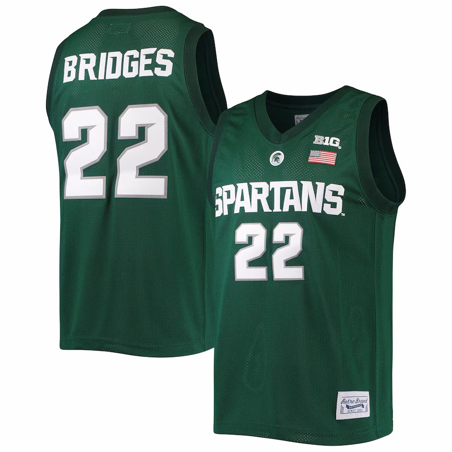 Men's Original Retro Brand Miles Bridges Green Michigan State Spartans Alumni Commemorative Classic Basketball Jersey - Puhuasuan