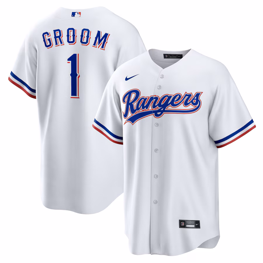 Men's Texas Rangers Nike White #1 Groom Home Replica Jersey - Puhuasuan