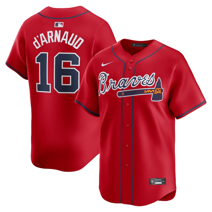 Men's Atlanta Braves Travis d'Arnaud Nike Red Limited Jersey - Puhuasuan
