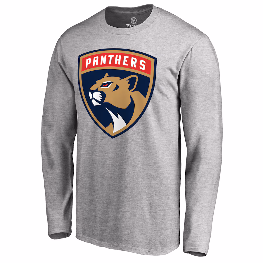 Men's Florida Panthers Heather Gray Primary Logo Long Sleeve T-Shirt - Puhuasuan