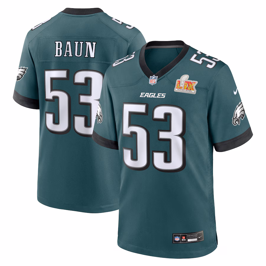 Men's Philadelphia Eagles Zack Baun Nike Midnight Green Super Bowl LIX Game Player Jersey - Puhuasuan