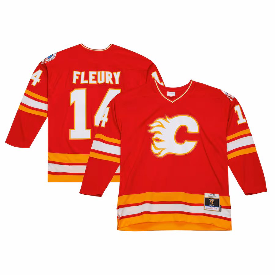 Men's Calgary Flames Theoren Fleury Mitchell & Ness Red 1988/89 Blue Line Player Jersey - Puhuasuan
