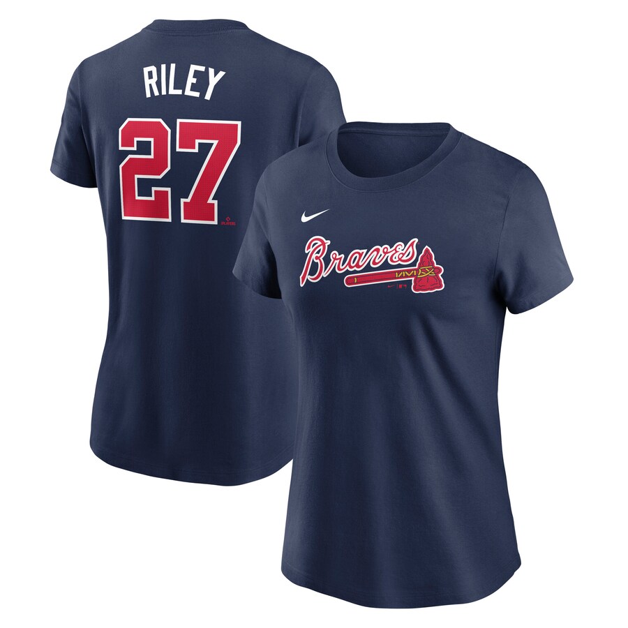 Women's Atlanta Braves Austin Riley Nike Navy Fuse Name & Number T-Shirt - Puhuasuan