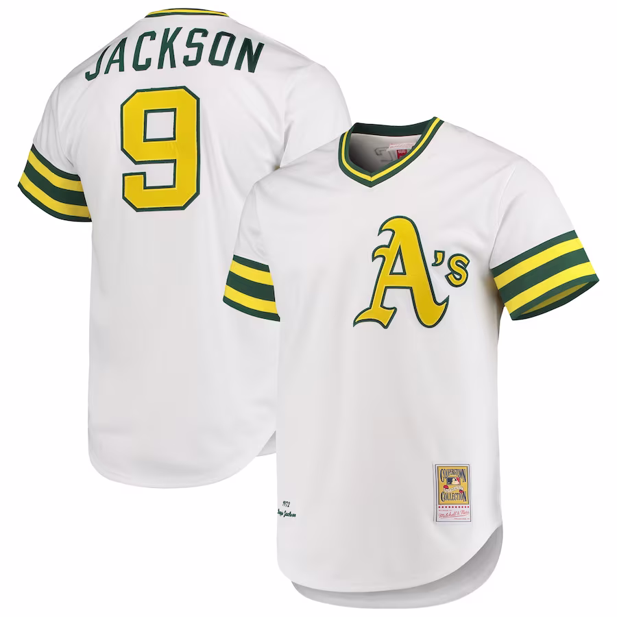 Men's Oakland Athletics Reggie Jackson Mitchell & Ness White 1972 Cooperstown Collection Authentic Jersey - Puhuasuan