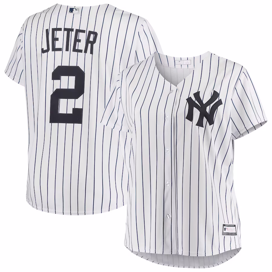 Women's New York Yankees Derek Jeter White Plus Size Replica Player Jersey - Puhuasuan
