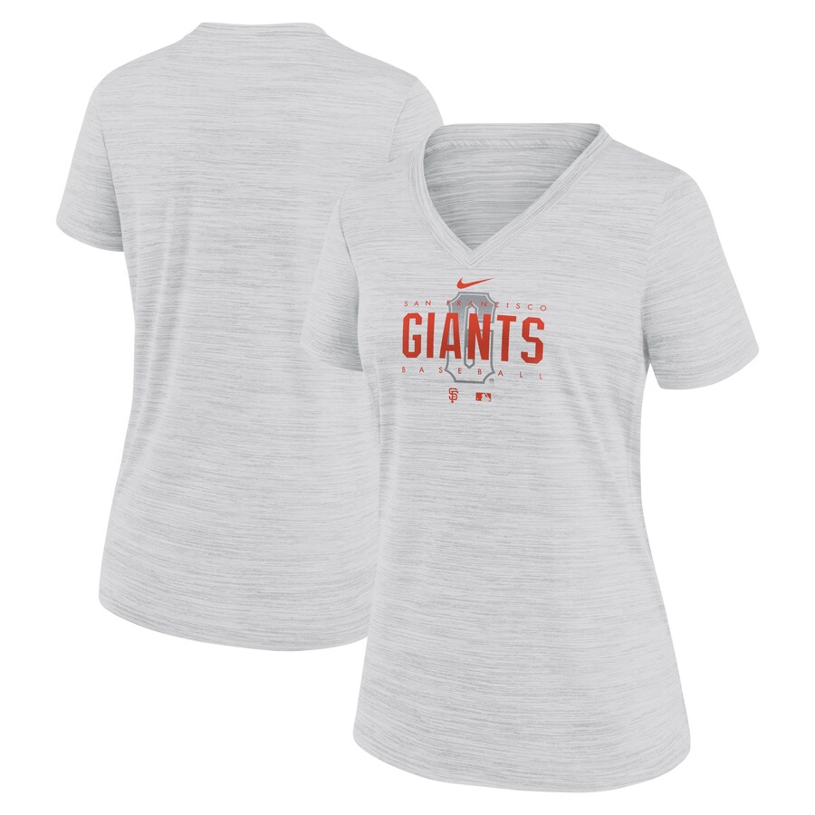 Women's San Francisco Giants Nike White City Connect Velocity Practice Performance V-Neck T-Shirt - Puhuasuan