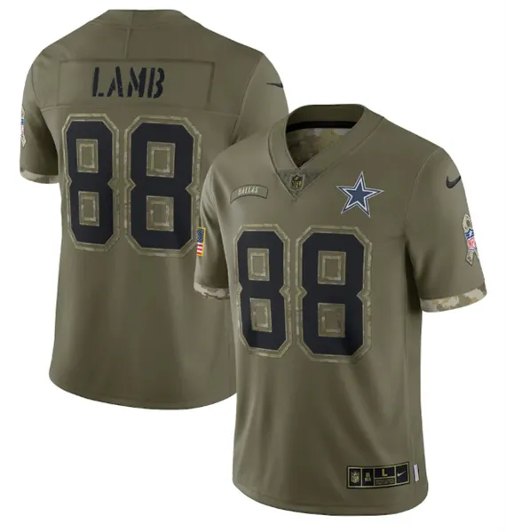 Men's Dallas Cowboys #88 CeeDee Lamb 2022 Olive Salute To Service Limited Stitched Jersey - Puhuasuan
