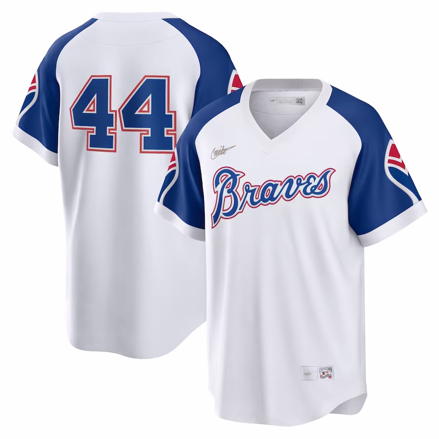 Men's Atlanta Braves Hank Aaron Nike White Home Cooperstown Collection Player Jersey - Puhuasuan