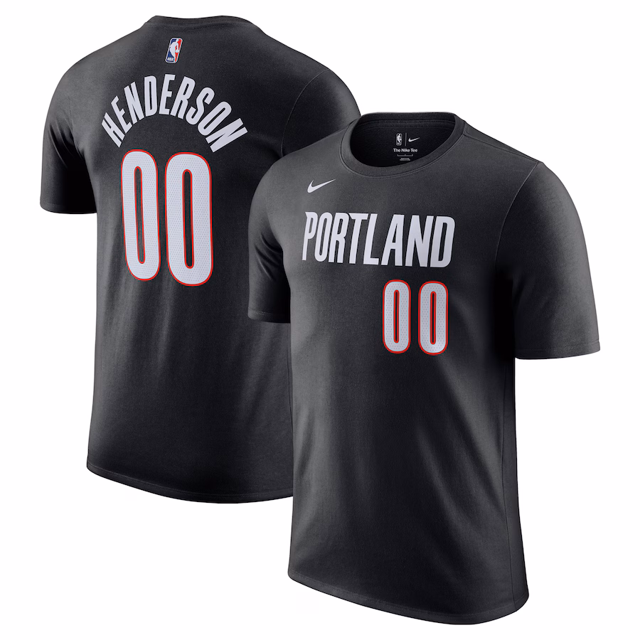 Men's Portland Trail Blazers Scoot Henderson Nike Black Icon Edition Name & Number T-Shirt - Puhuasuan