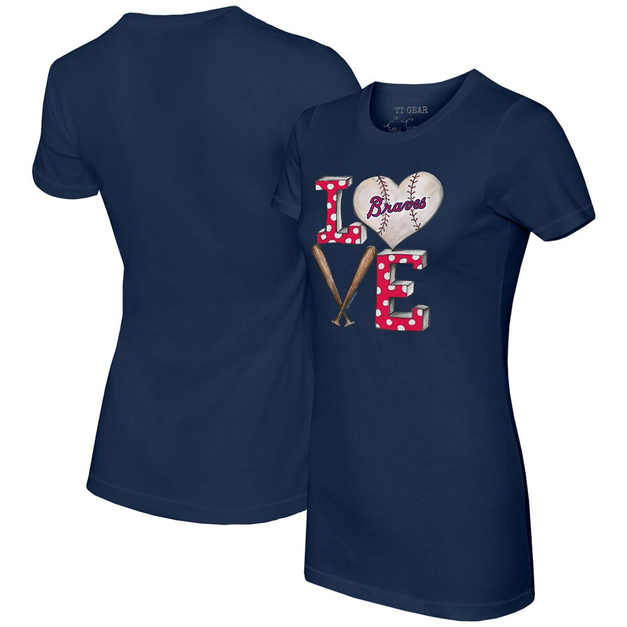 Women's Atlanta Braves Tiny Turnip Navy Baseball Love T-Shirt - Puhuasuan
