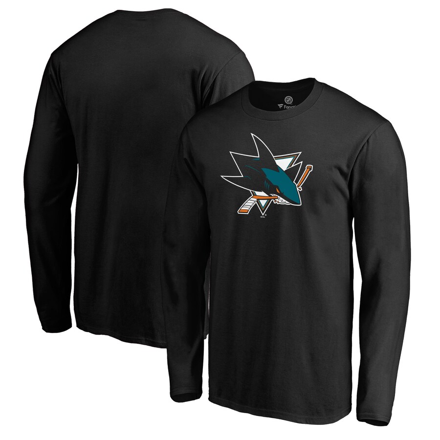 Men's San Jose Sharks Fanatics Black Core Logo Long Sleeve T-Shirt - Puhuasuan
