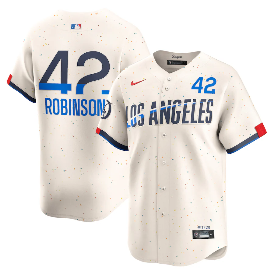 Men's Los Angeles Dodgers Jackie Robinson Nike Cream 2024 City Connect Limited Player Jersey - Puhuasuan