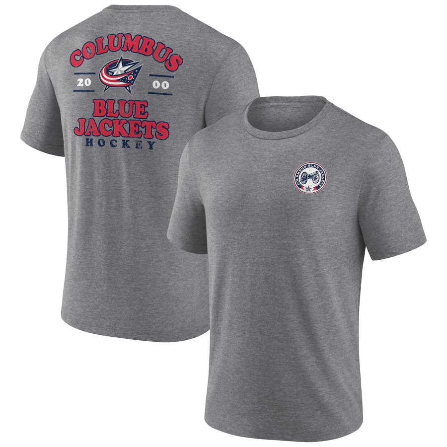 Men's Columbus Blue Jackets Fanatics Heather Gray Winger Tri-Blend T-Shirt - Puhuasuan