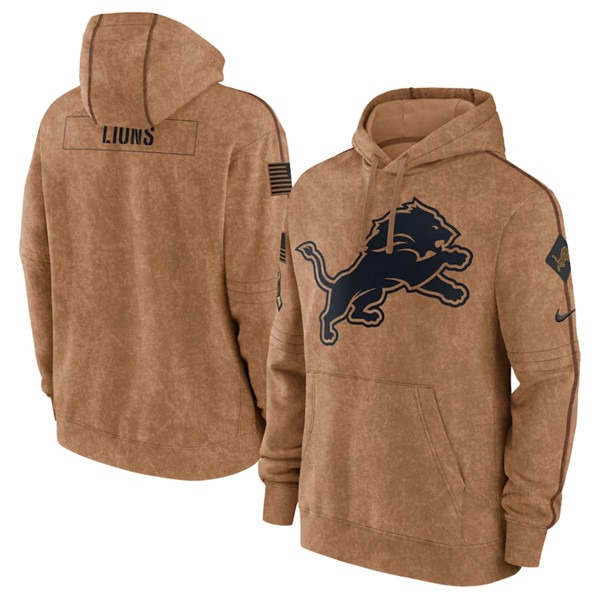 Men's Detroit Lions 2023 Brown Salute to Service Pullover Hoodie - Puhuasuan