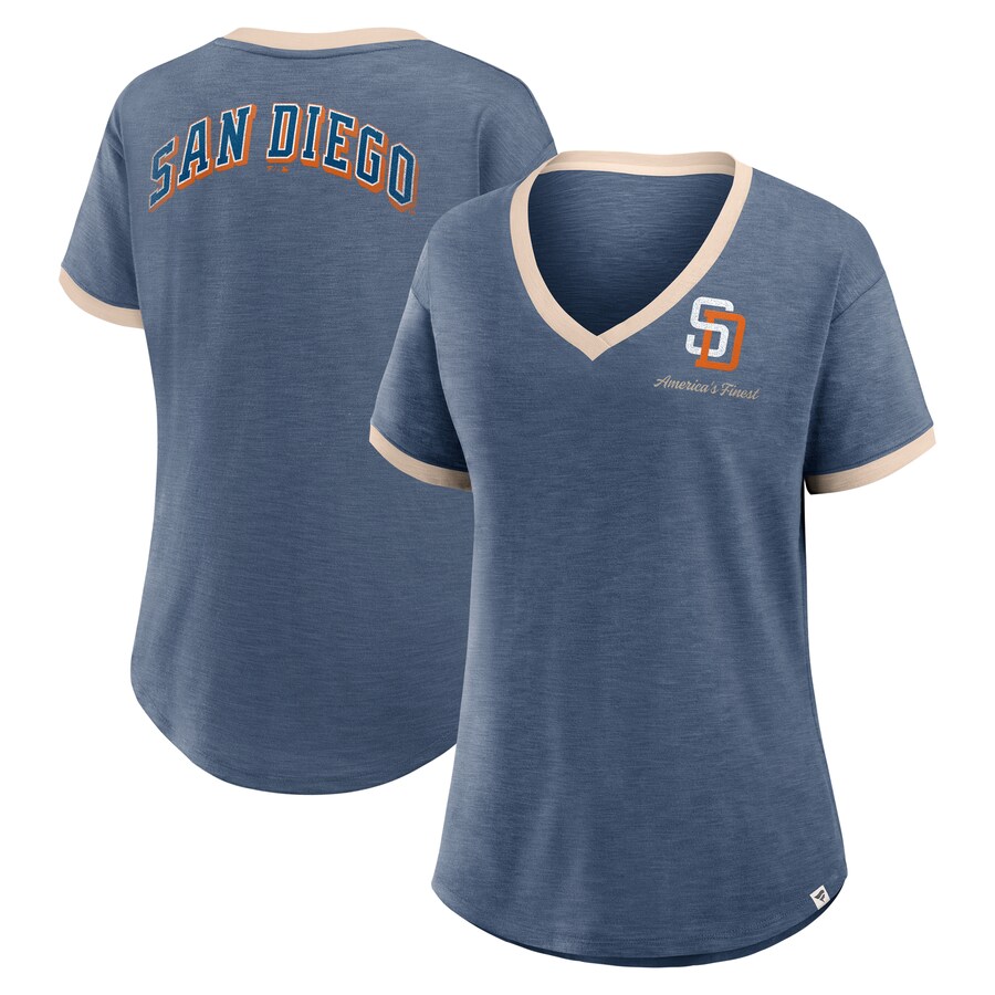 Women's San Diego Padres Fanatics Navy Binge Worthy Stadium Slub V-Neck T-Shirt - Puhuasuan