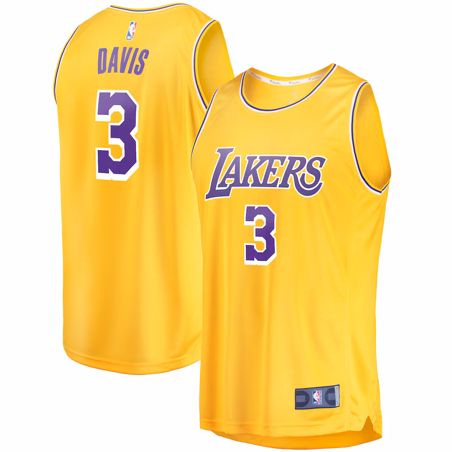 Men's Los Angeles Lakers Anthony Davis Fanatics Gold Fast Break Replica Player Jersey - Icon Edition - Puhuasuan