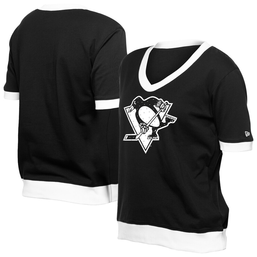 Women's Pittsburgh Penguins New Era Black Game Day Rhinestuds T-Shirt - Puhuasuan