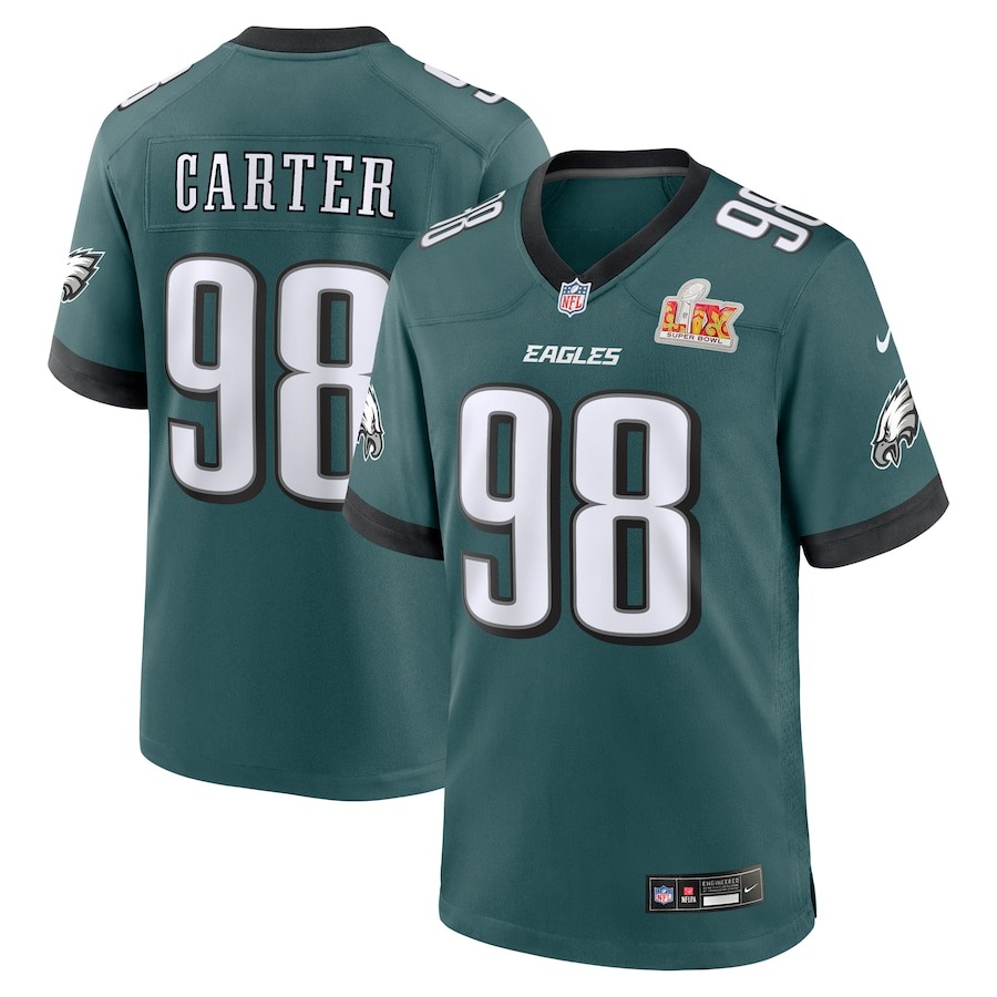 Men's Philadelphia Eagles Jalen Carter Nike Midnight Green Super Bowl LIX Game Player Jersey - Puhuasuan