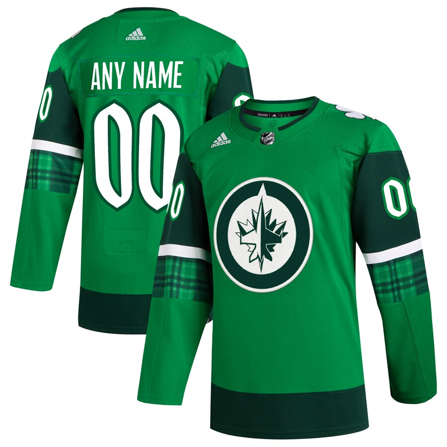 Men's Winnipeg Jets  adidas Kelly Green St. Patrick's Day Authentic Custom Jersey - Puhuasuan