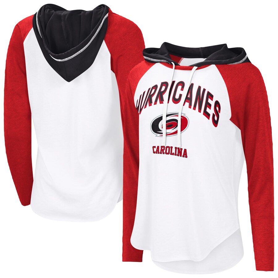 Women's Carolina Hurricanes G-III 4Her by Carl Banks White VIP Raglan Long Sleeve Hoodie T-Shirt - Puhuasuan