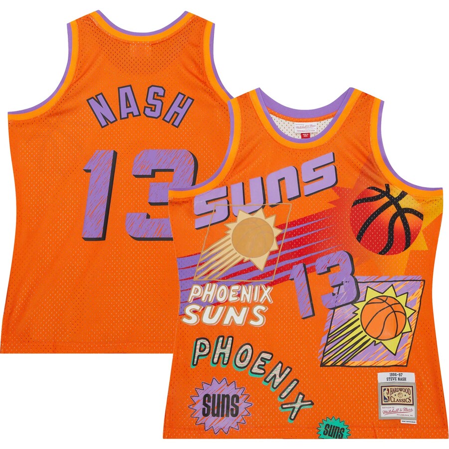 Men's Phoenix Suns Steve Nash Mitchell & Ness Orange 1996/97 Swingman Sidewalk Sketch Jersey - Puhuasuan