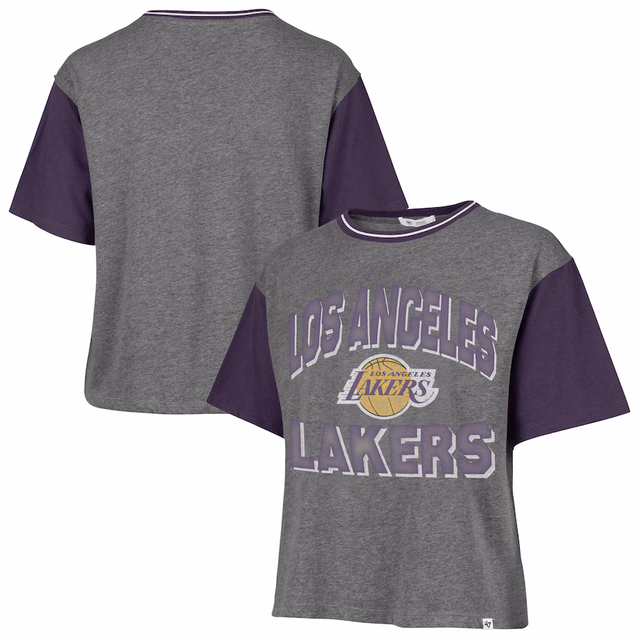 Women's Los Angeles Lakers  '47 Gray Rise Clubhouse Ziggy Color Block T-Shirt - Puhuasuan