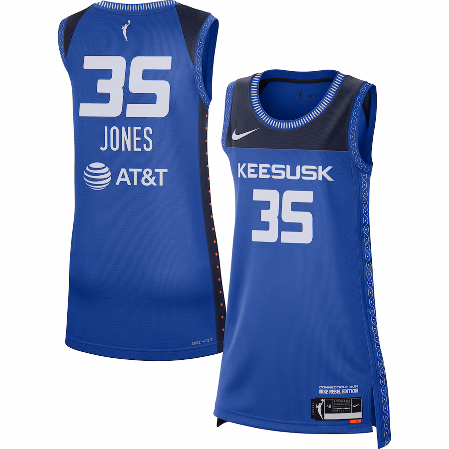 Women's Connecticut Sun Jonquel Jones Nike Blue 2021 Rebel Edition Victory Player Jersey - Puhuasuan