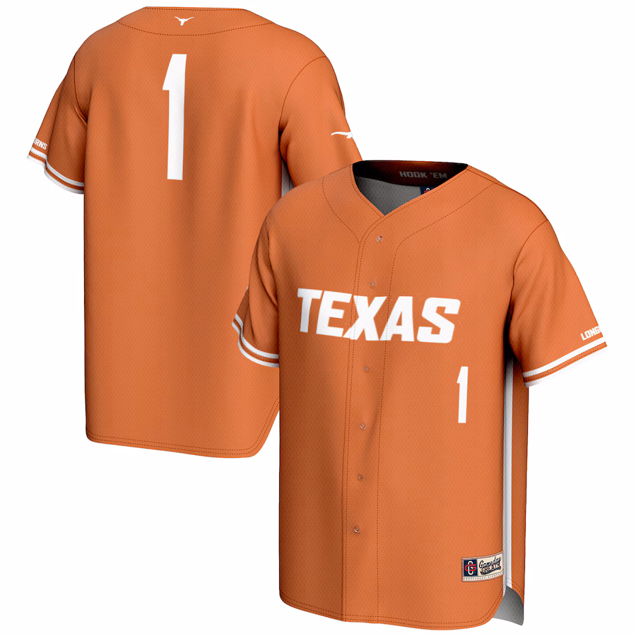 Men's GameDay Greats #1 Burnt Orange Texas Longhorns Lightweight Baseball Jersey - Puhuasuan
