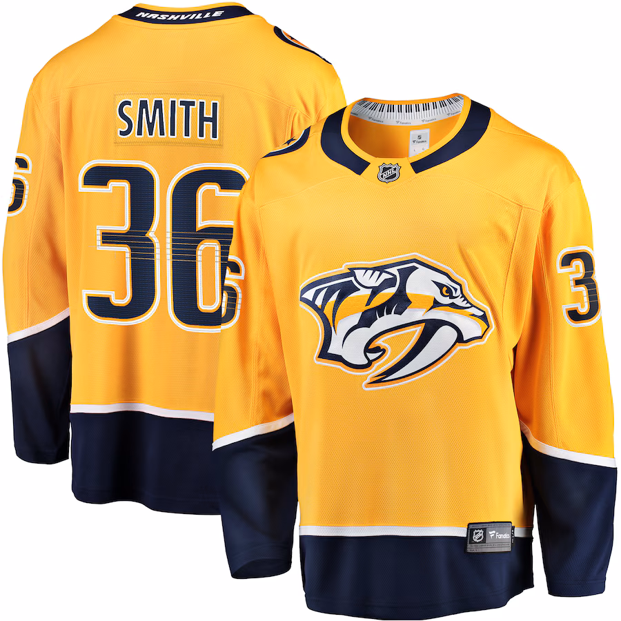 Men's Nashville Predators Cole Smith Fanatics Gold Premier Breakaway Player Jersey - Puhuasuan