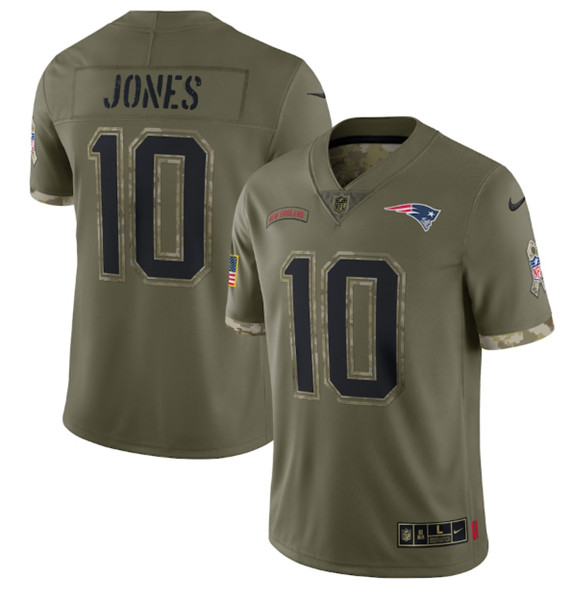 Men's New England Patriots #10 Mac Jones 2022 Olive Salute To Service Limited Stitched Jersey - Puhuasuan