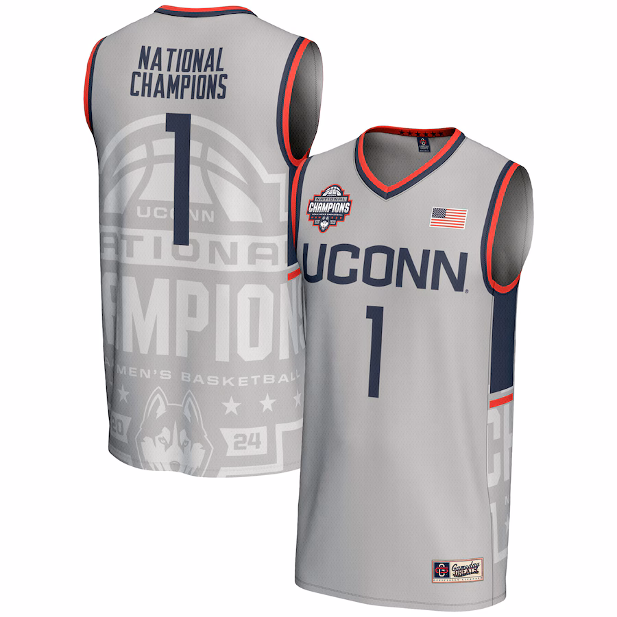 Youth GameDay Greats  Gray UConn Huskies 2024 NCAA Men's Basketball National Champions Lightweight Fashion Jersey - Puhuasuan