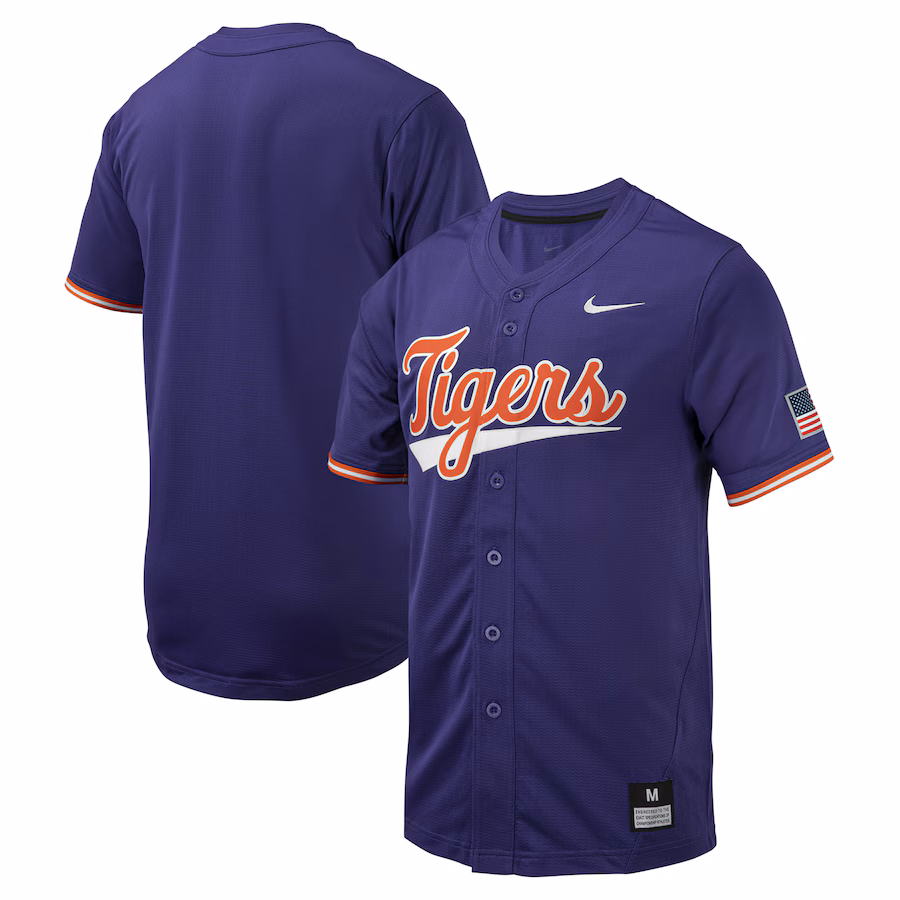 Men's Nike Purple Clemson Tigers Replica Full-Button Baseball Jersey - Puhuasuan
