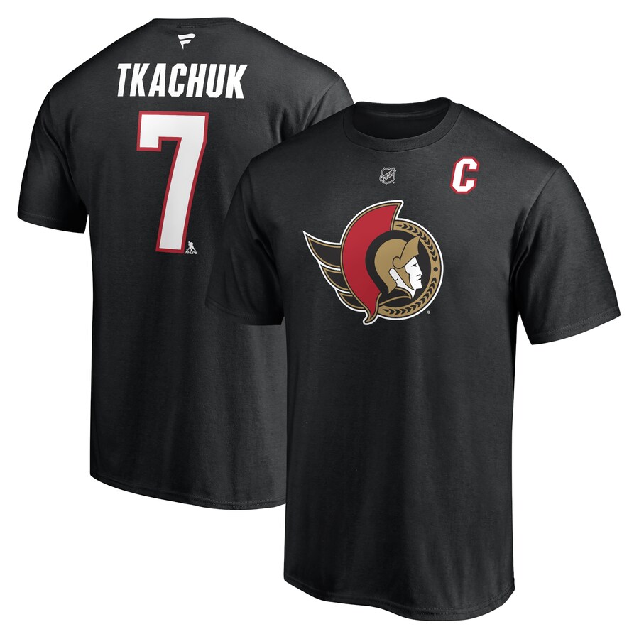 Men's Ottawa Senators Brady Tkachuk Fanatics Black Authentic Stack Name & Number T-Shirt - Puhuasuan