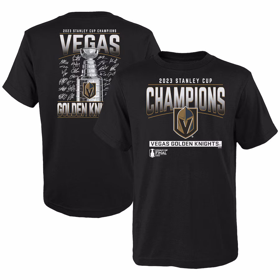 Youth Vegas Golden Knights Fanatics Black 2023 Stanley Cup Champions Signature Roster T-Shirt - Puhuasuan