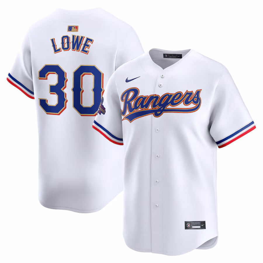 Men's Texas Rangers Nathaniel Lowe Nike White 2024 Gold Collection Limited Player Jersey - Puhuasuan