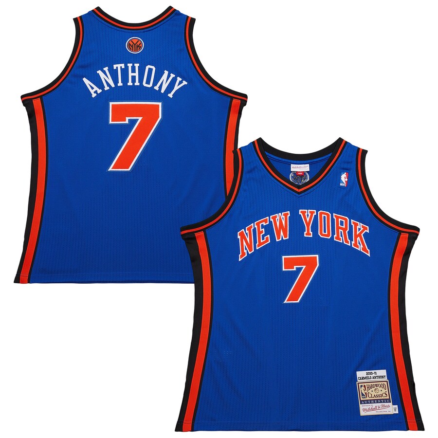 Men's New York Knicks Carmelo Anthony Mitchell & Ness Blue 2010/11 Hardwood Classics Authentic Jersey - Puhuasuan