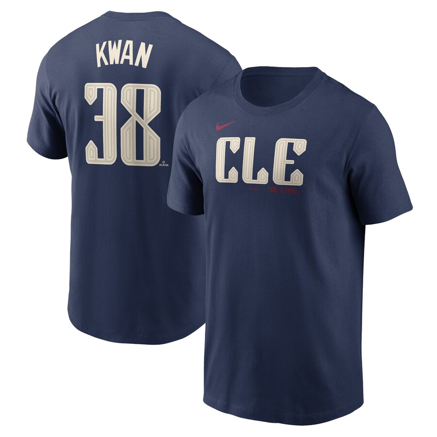Men's Cleveland Guardians Steven Kwan Nike Navy 2024 City Connect Name & Number T-Shirt - Puhuasuan