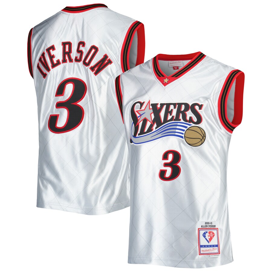 Men's Philadelphia 76ers Allen Iverson Mitchell & Ness Platinum 2000/01 Hardwood Classics 75th Anniversary Swingman Jersey - Puhuasuan