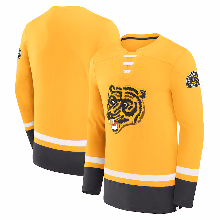 Men's Boston Bruins Fanatics Gold Vintage High Point Long Sleeve T-Shirt - Puhuasuan
